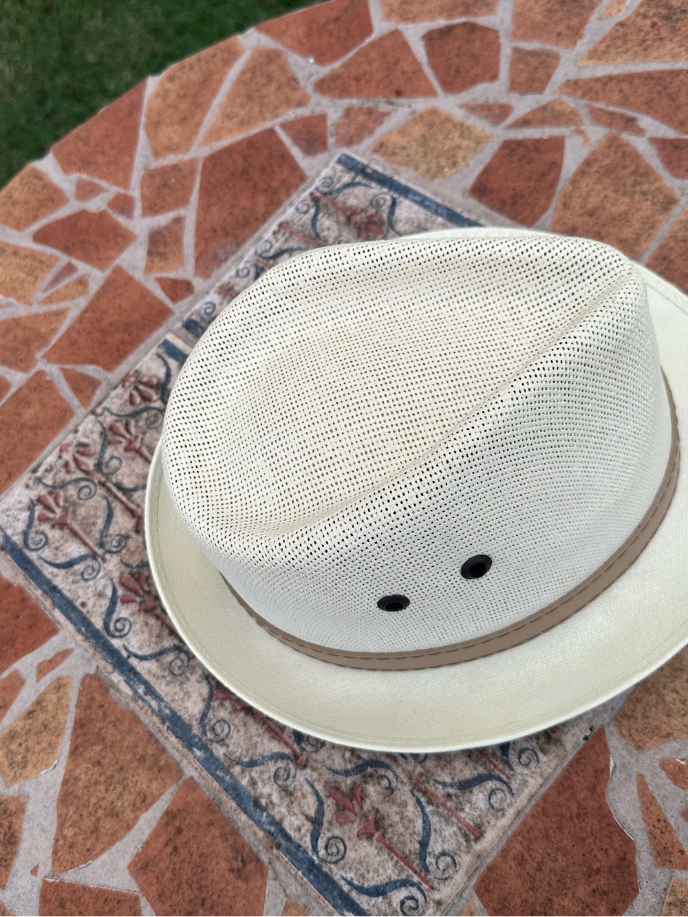 Jen West Men's Breathable Straw Fedora Hat in Cream with Tan Band